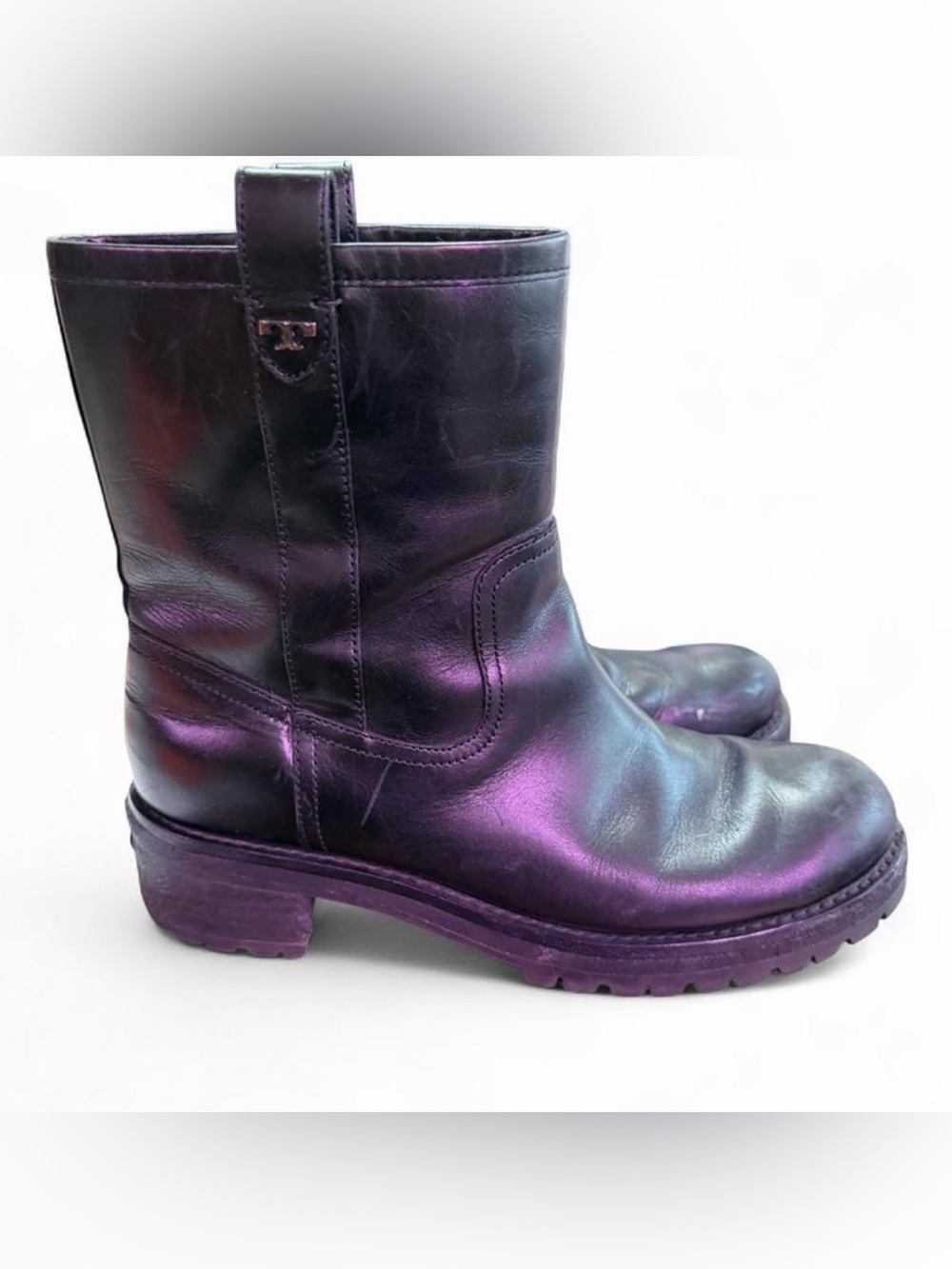 Tory Burch Black Leather Moto Boots Hightop Size 8M